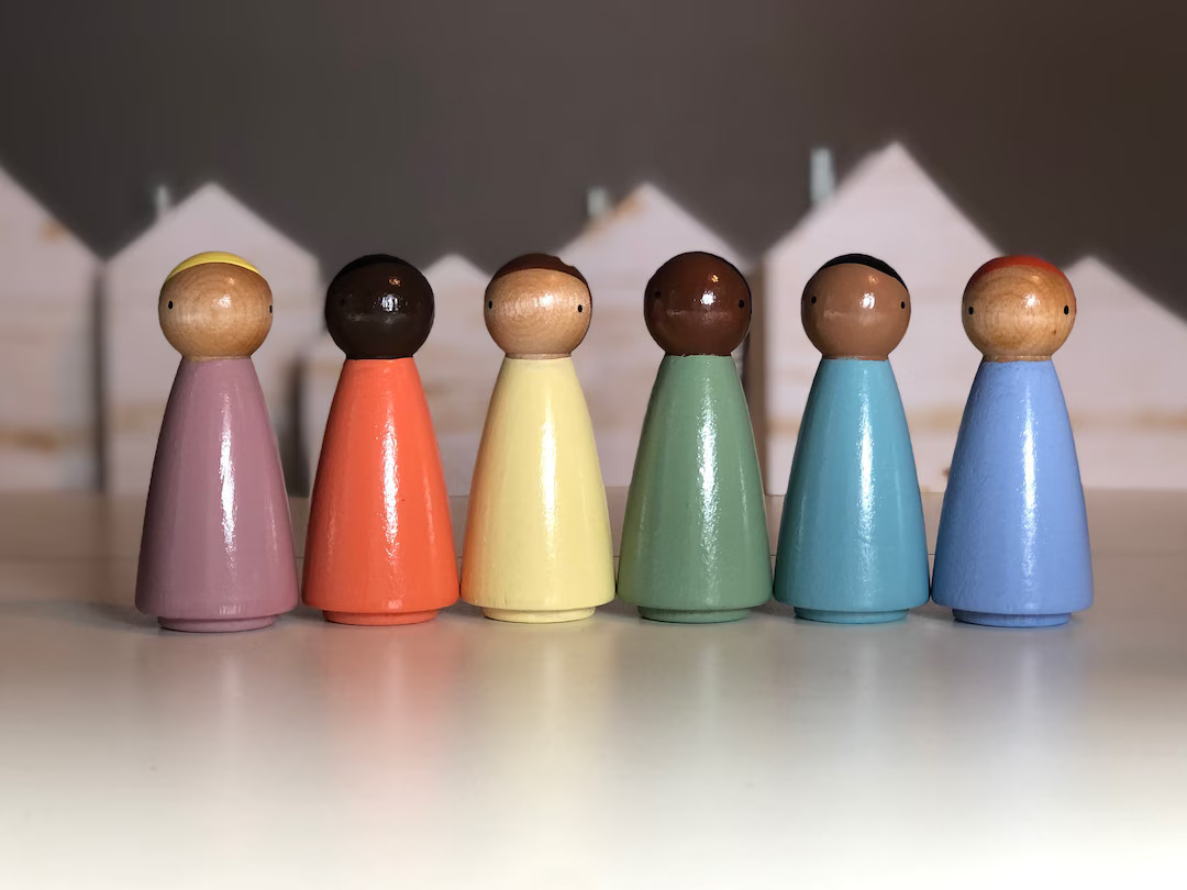 Peg Dolls Set of 6 tall Neutral Pastel Rainbow 3 1/2 Tall - Etsy | Etsy (US)