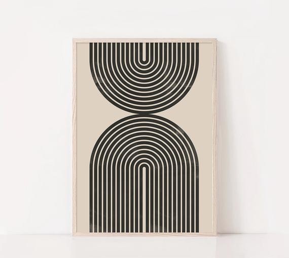 Beige Black Arch Print, Mid Century Arch Line Art, Modern Geometric Art, Abstract Wall Art, Minim... | Etsy (US)