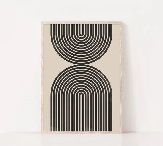 Beige Black Arch Print, Mid Century Arch Line Art, Modern Geometric Art, Abstract Wall Art, Minim... | Etsy (US)