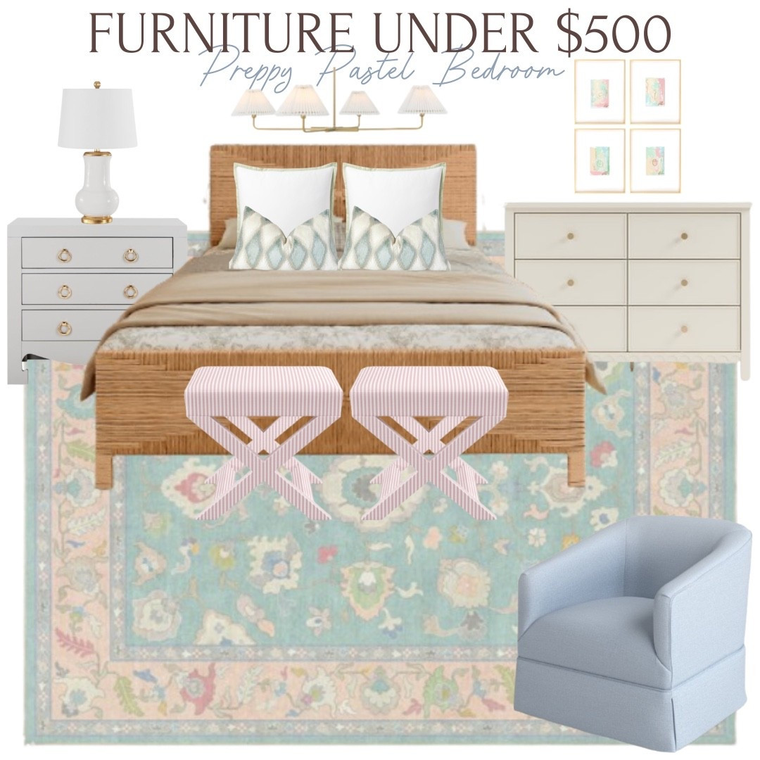 A preppy, pastel bedroom design using all furniture finds under $500 💗

#LTKFindsUnder100 #LTKHome #LTKSaleAlert