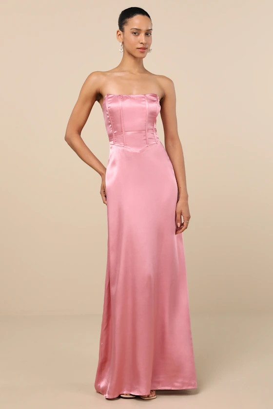 Extraordinary Presence Pink Satin Strapless Maxi Dress | Lulus