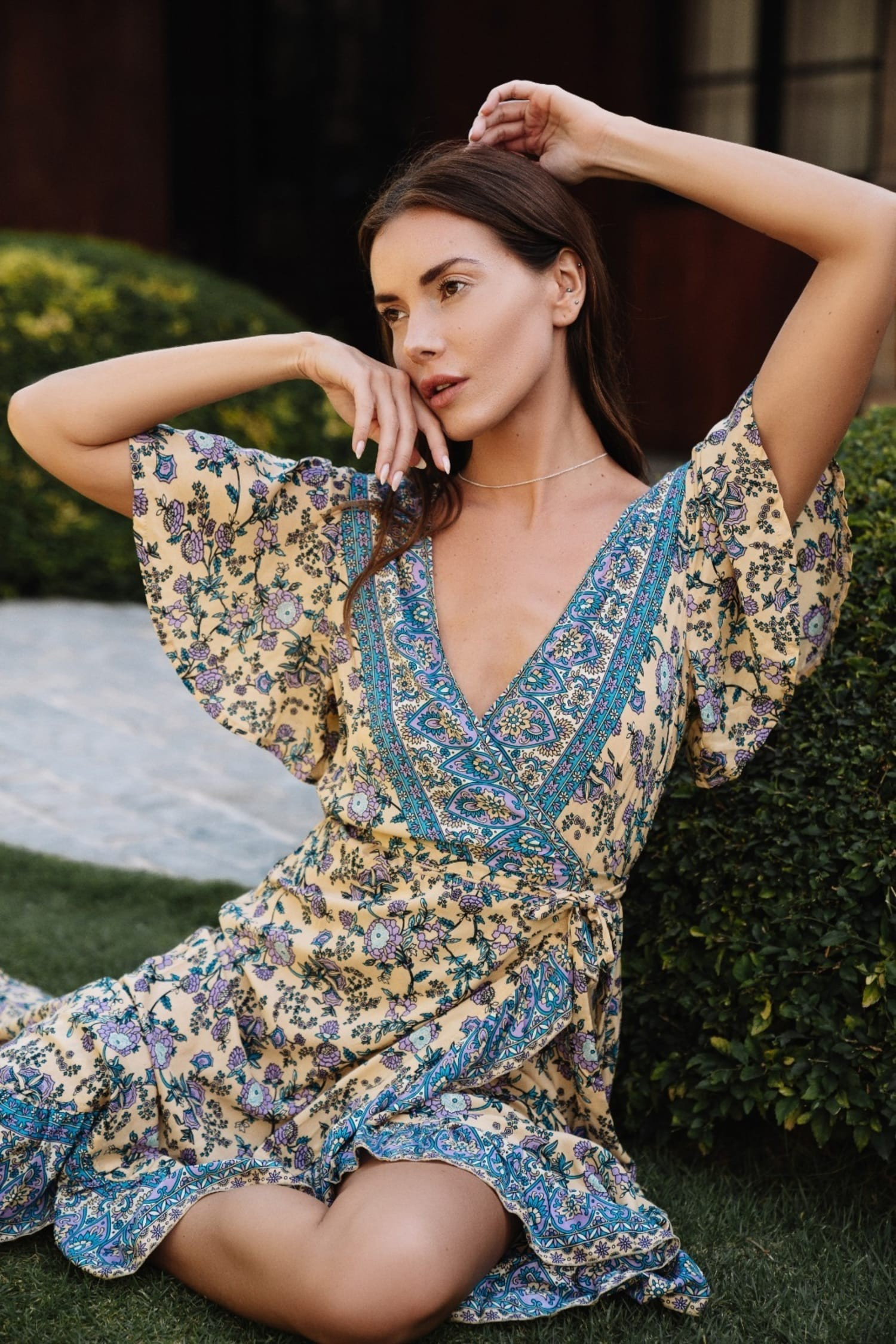 Dahlia Print Wrap Vibrant Print Dress | Dressbarn