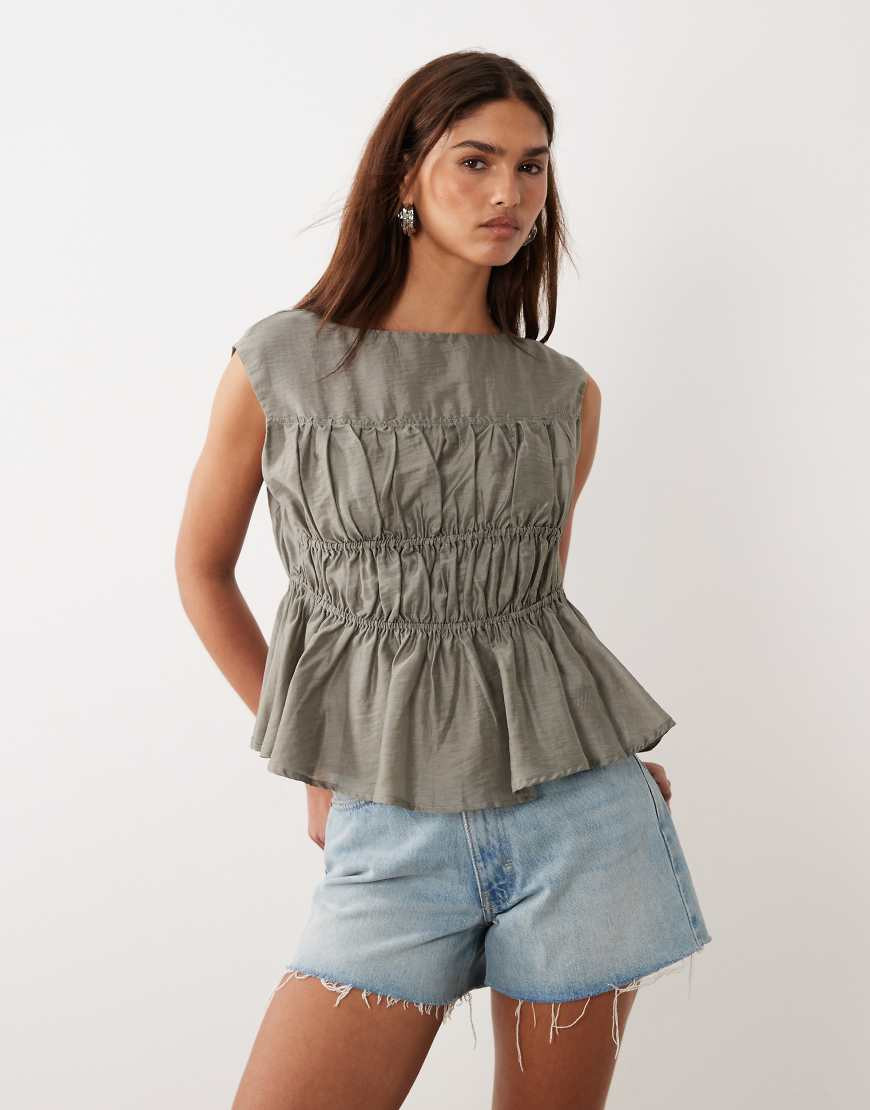 Bronze Snake Cierra shirring top in pebble-Brown | ASOS (Global)
