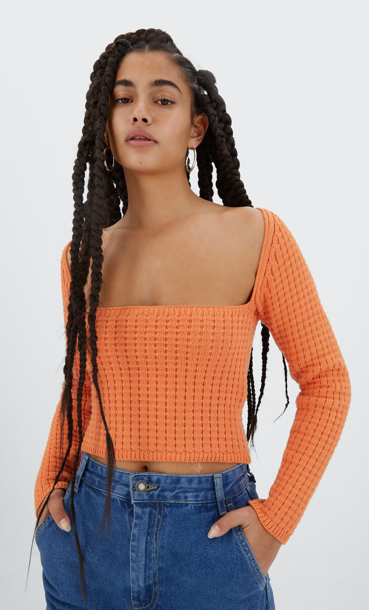 Long sleeved knit top - Women's fashion | Stradivarius United Kingdom | Stradivarius (UK)