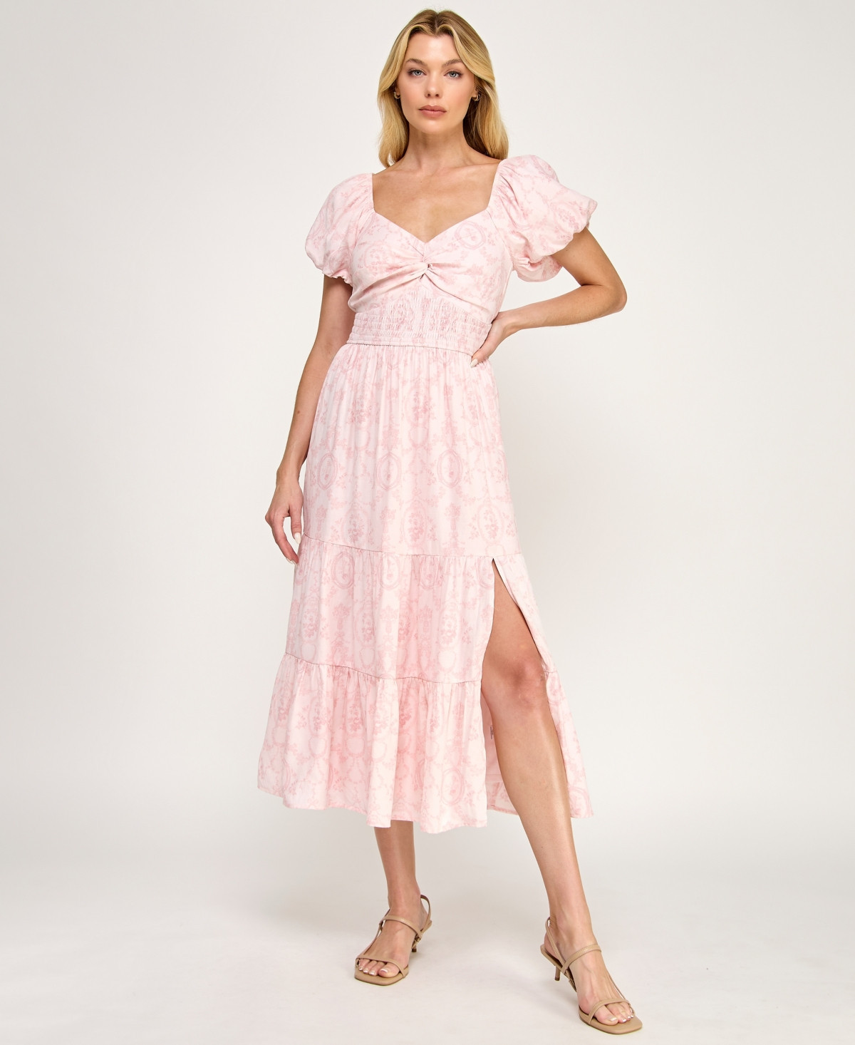 Trixxi Juniors' Sweetheart Neck Twist Front Midi Dress - Pink | Macy's