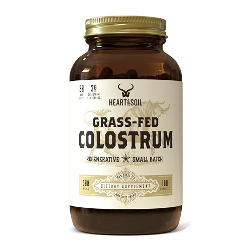 HEART & SOIL Bovine Colostrum – 3000mg Grass Fed Colostrum Supplement for Gut, Immune Support & Muscle Recovery – Non-GMO, Allergen-Free – 180 Capsules | Amazon (US)