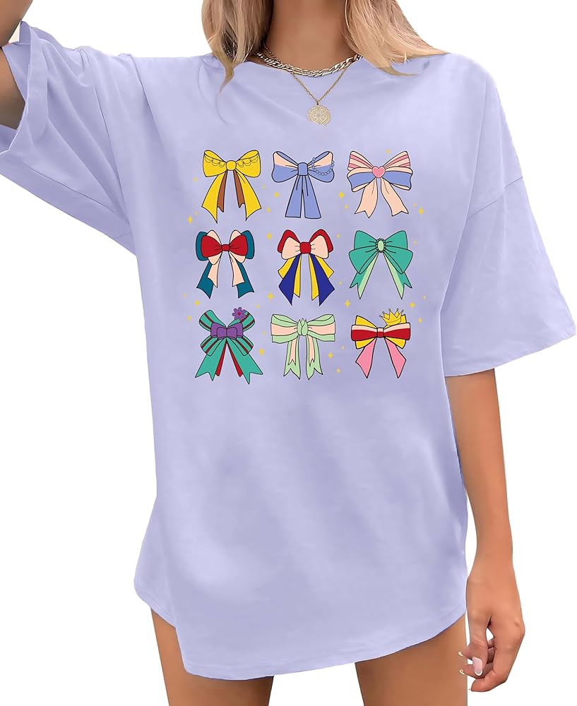 Magic Kingdom Shirts for Women Magical Princess Bow Tshirt Oversized Cute Ribbons and Bows Family... | Amazon (US)