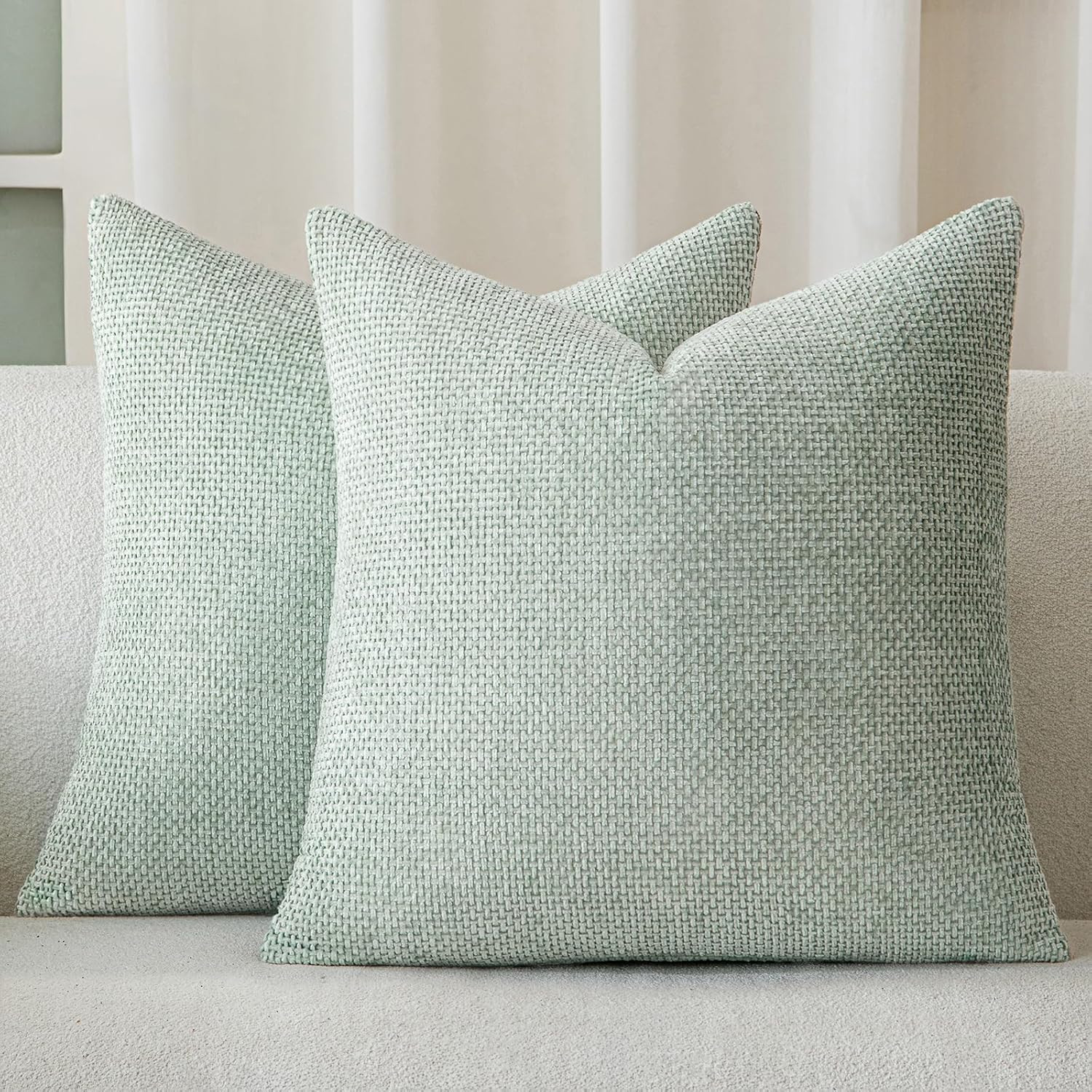a moment Light Green Chenille Throw Pillow Covers 18x18 Inch Pack of 2 Modern Decorative Throw Pi... | Amazon (US)