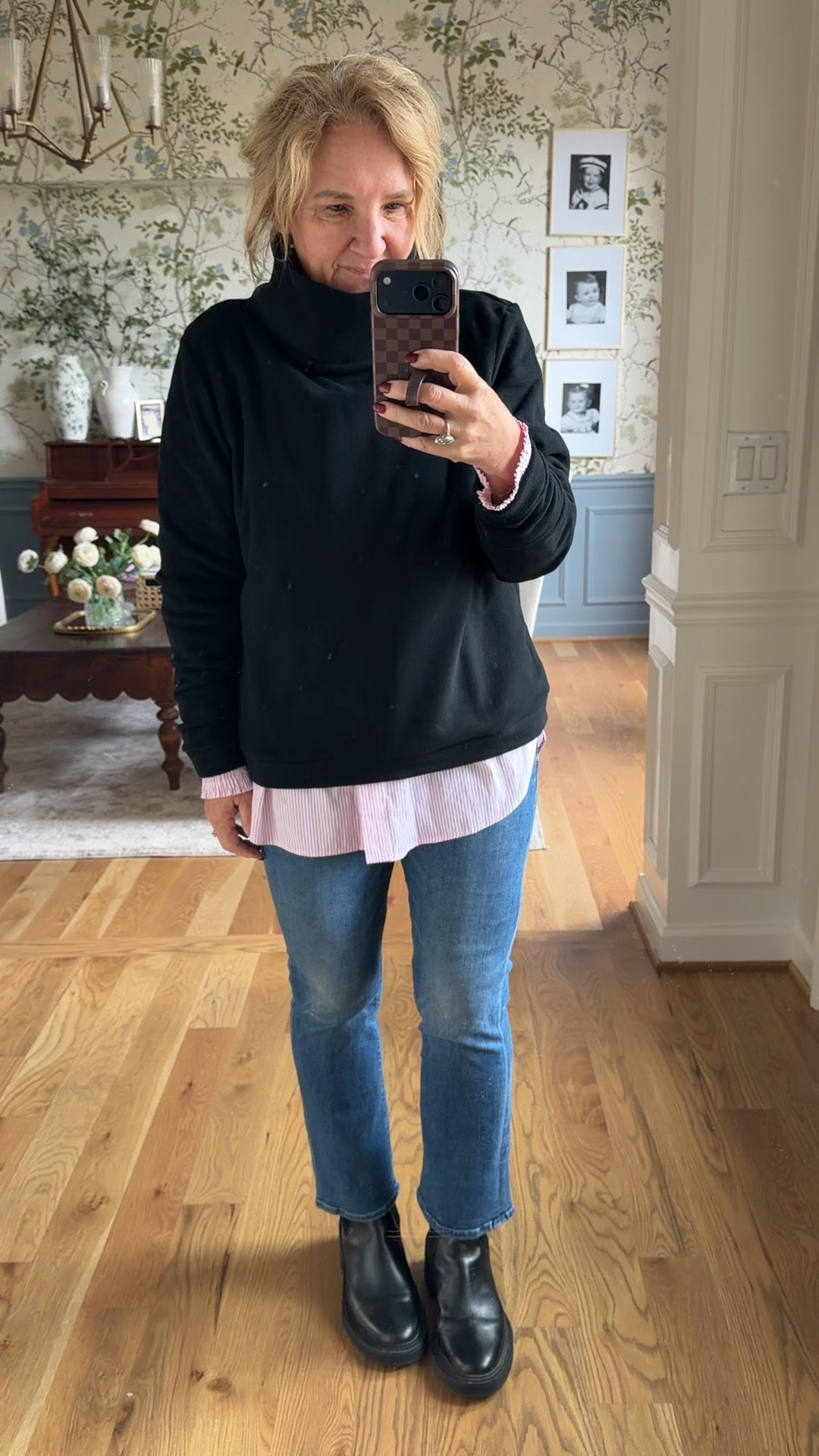 Dudley Stephens vello fleece is so luxe I love it. That wide turtleneck is so warm and chic. I size up to a large. 
Jeans are mother. SIZE UP!!! Wearing a 30 petite 
Striped blouse is oversized. Good one from Amazon 
Linking some great waterproof Chelsea boots 

Cold weather outfits premium denim mother jeans 

#LTKOver40 #LTKootd #LTKSeasonal