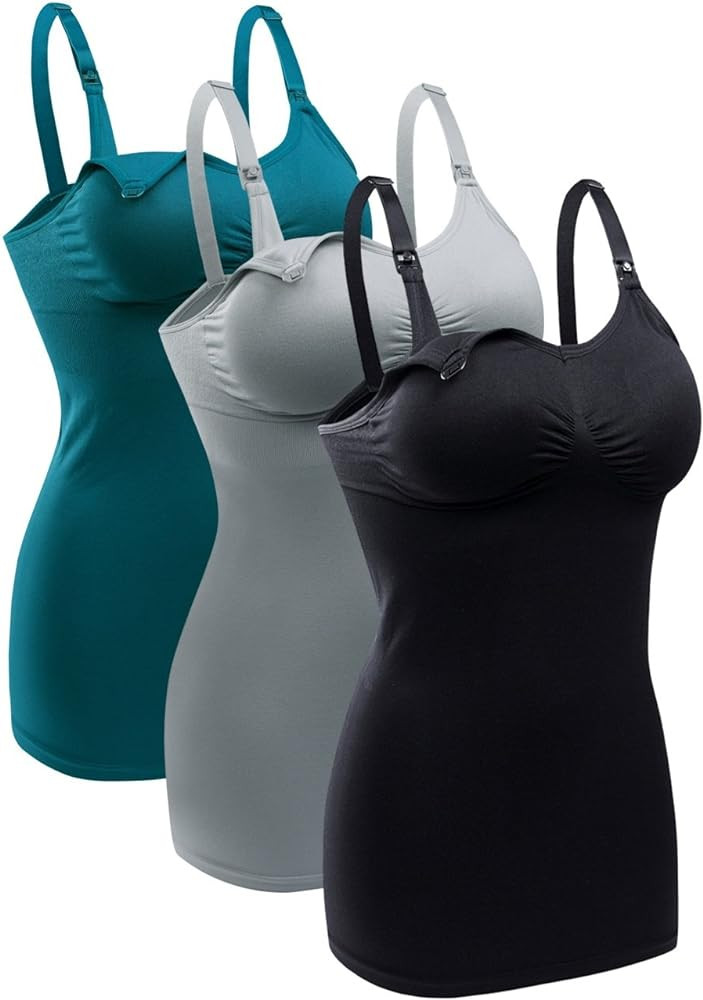 Womens Nursing Tank Tops Built in Bra for Breastfeeding Maternity Camisole Brasieres | Amazon (US)