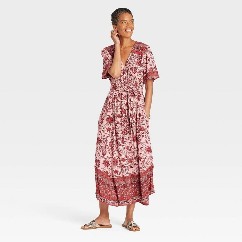 Women's Short Sleeve Wrap Dress - Knox Rose Pink Floral M | Target