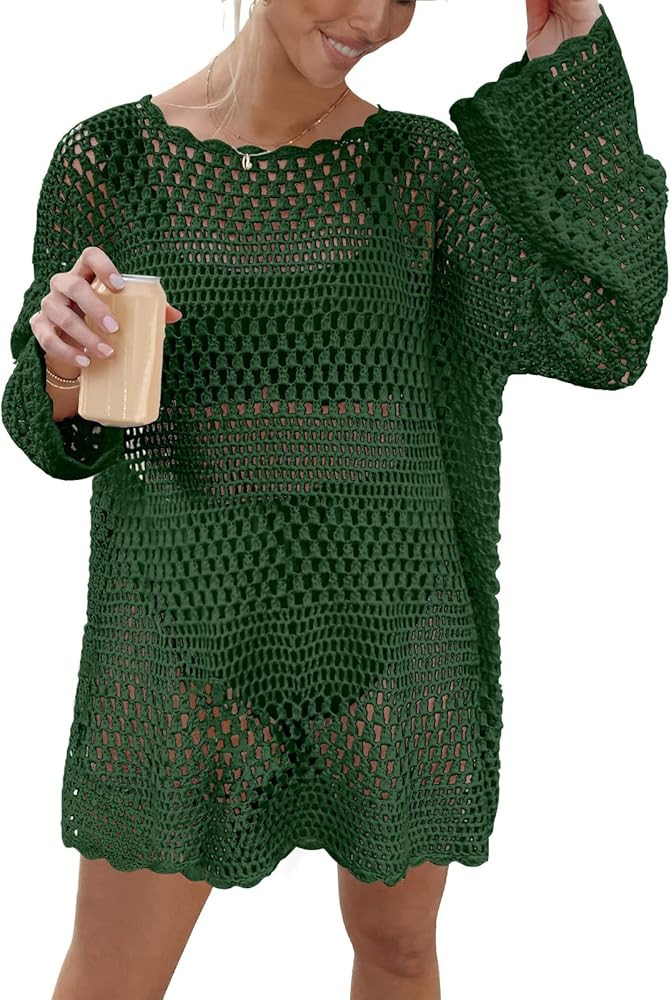 Prinbara Women Swimsuit Crochet Hollow Out Swim Cover Up Bikini Swimwear Knit Mesh Tunic Beach Dr... | Amazon (US)