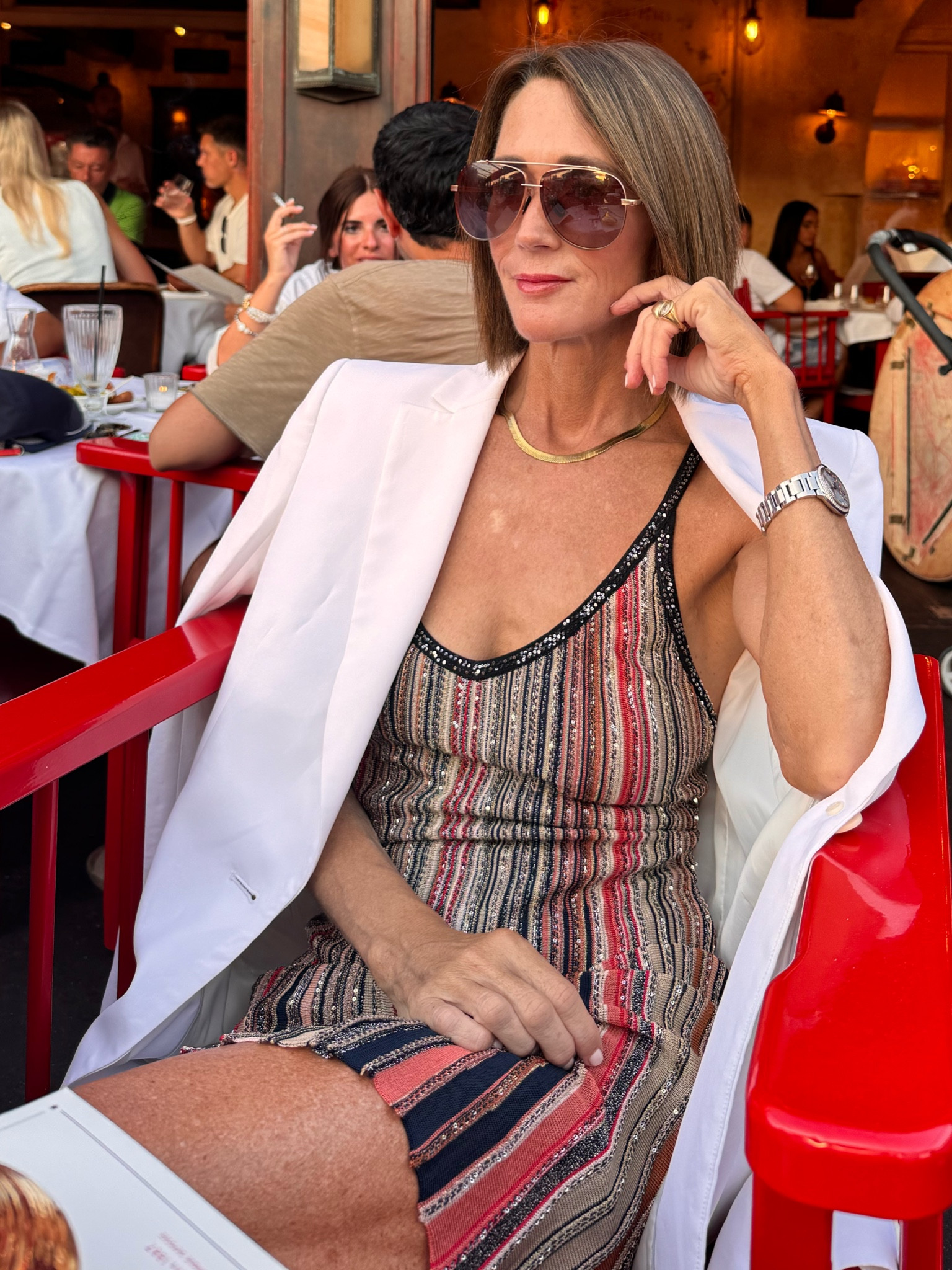 Vacation glitz…love this short dress with a bit of sparkle! Layer it with a blazer and you are ready for the night. 

#LTKStyleTip #LTKSeasonal #LTKOver40