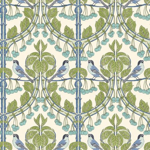 G P & J Baker Birds & Cherries Green/Blue Wallpaper | DecoratorsBest