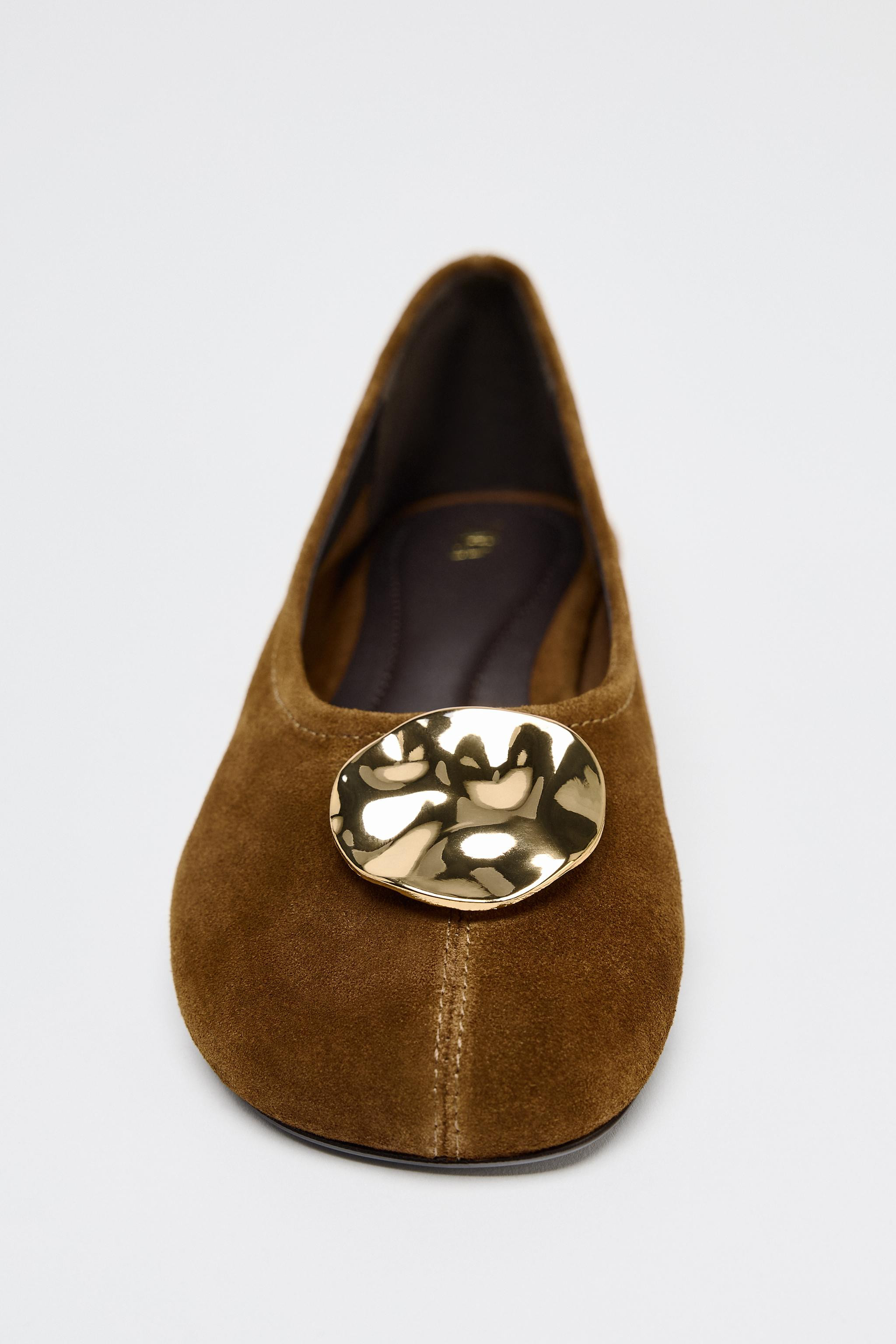 SUEDE LEATHER BALLET FLATS | Zara US