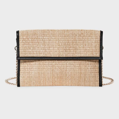 Flap Clutch Bag - A New Day™ Black: Straw Shell, Magnetic Closure, Removable Metal Strap | Target