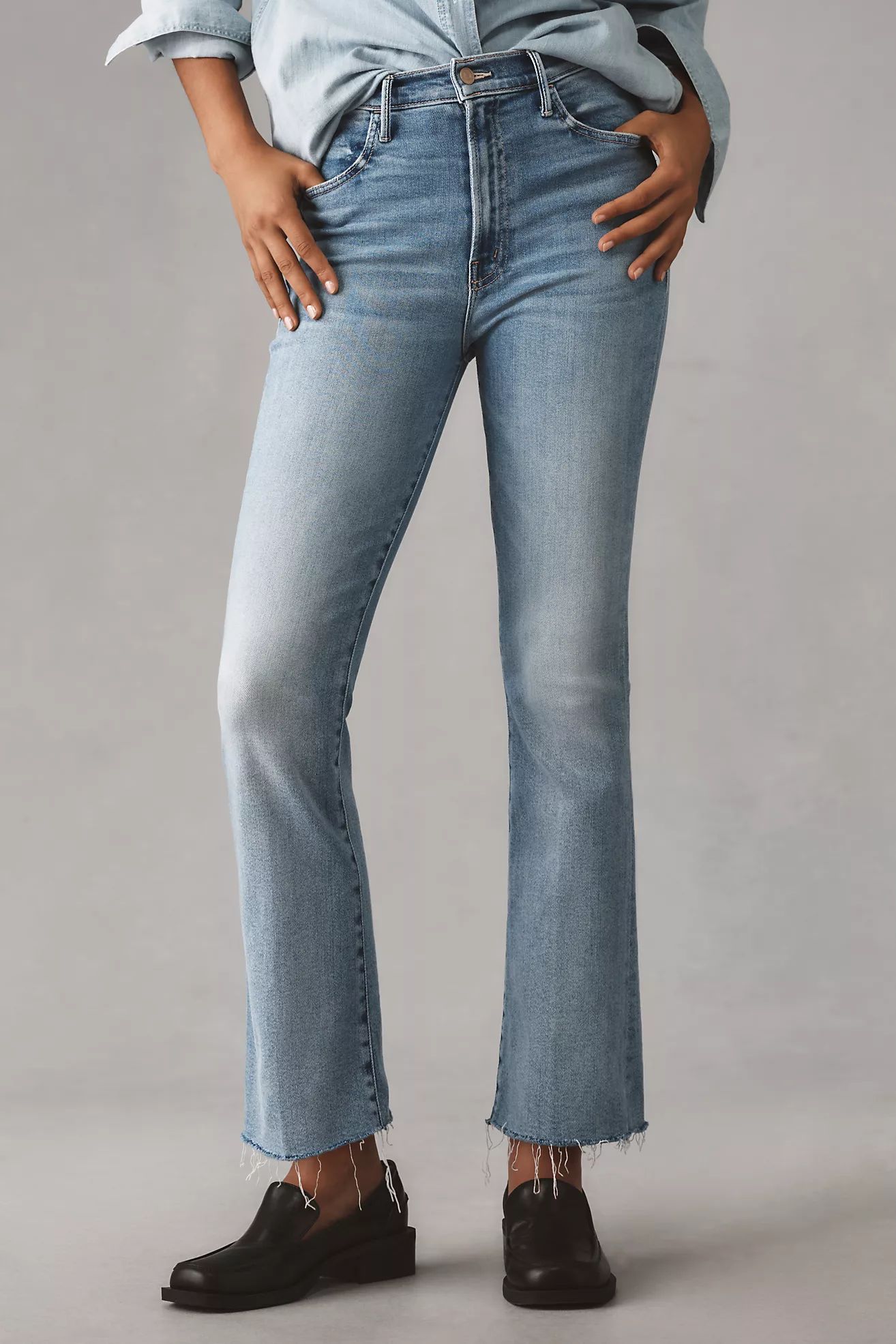 MOTHER Hustler Ankle Fray High-Rise Crop Flare Jeans | Anthropologie (US)