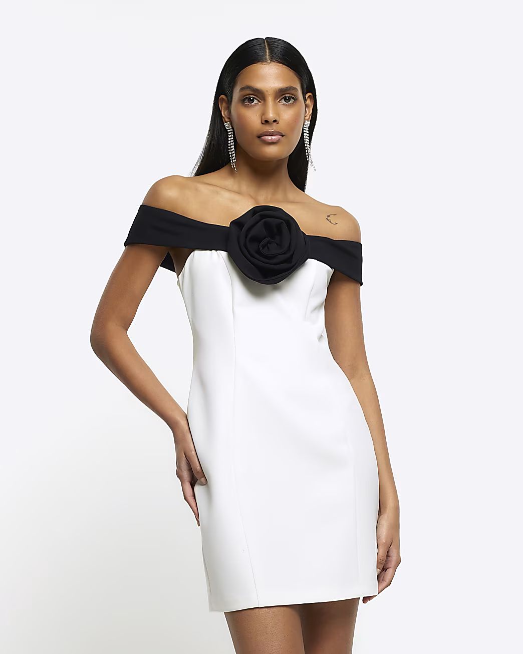 White corsage bardot mini dress | River Island (UK & IE)