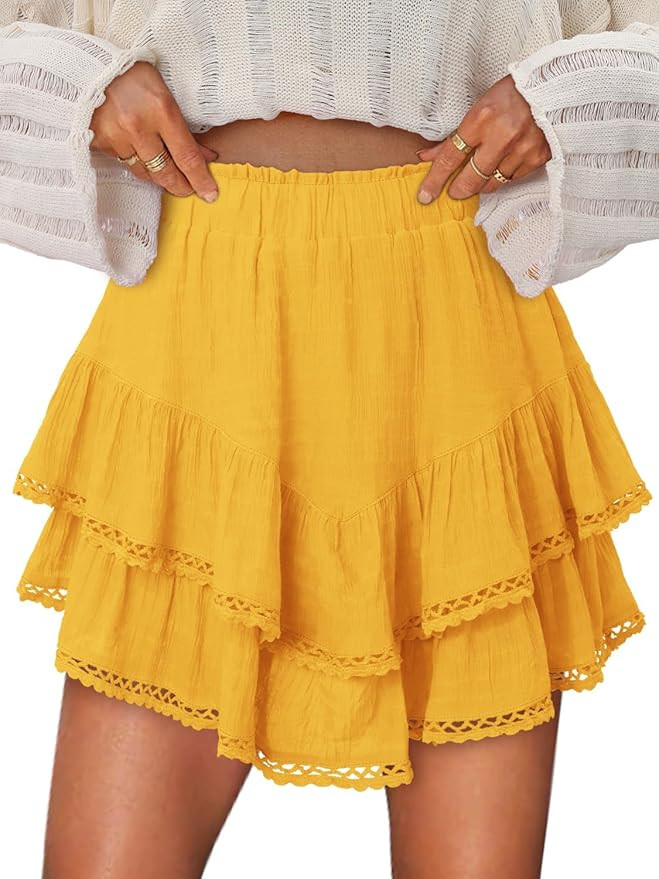 onlypuff Flowy Shorts for Women Ruffle Skorts Mini Skirts High Waisted Teen Gilrs Tennis Skort Su... | Amazon (US)