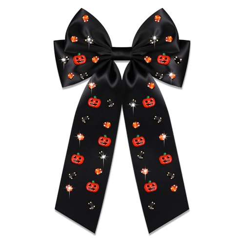 Halloween Bows Hair Clips for Women Spooky Pumpkin Hair Bows Crystal Jeweled Large Hair Ribbons Bowknot Hair Clips Halloween Hair Accessories Outfits Party Favors Gifts (Pattern B1) | Amazon (US)