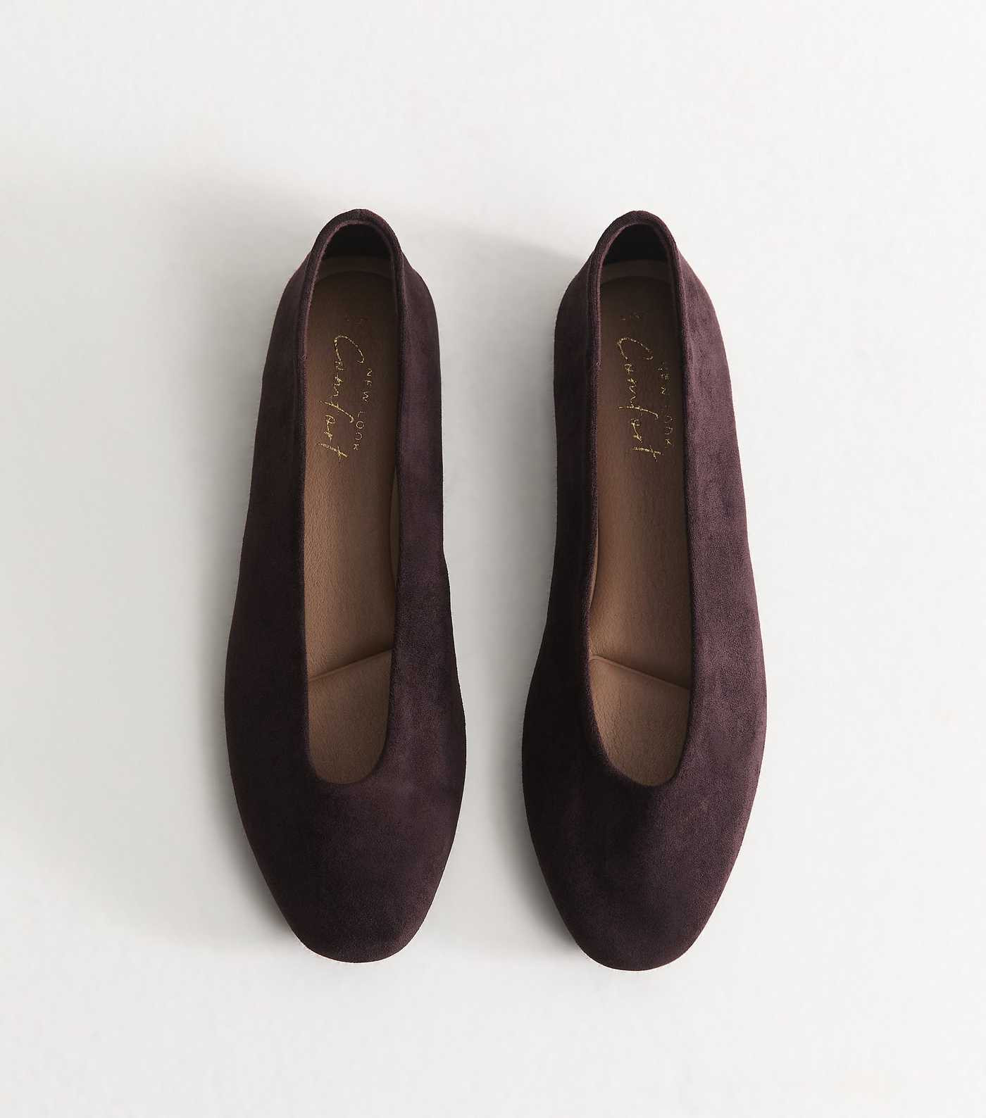 Dark Burgundy Faux Suede Almond Toe Ballerina Flats | New Look | New Look (UK)