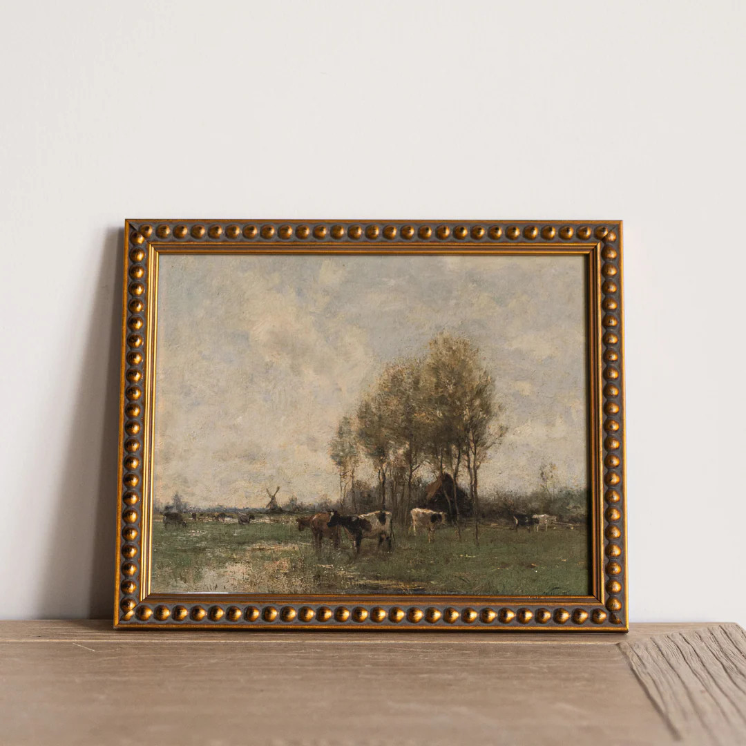 Vintage Oil Painting Cows In Pasture Framed Art | By Luxe B Co. | luxe bCO