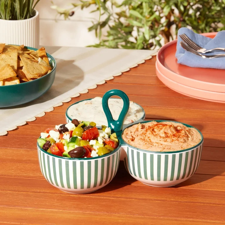 Mainstays by Becky G. & Alejandra Bamboo Melamine Triple Condiment Server, Green Stripe | Walmart (US)