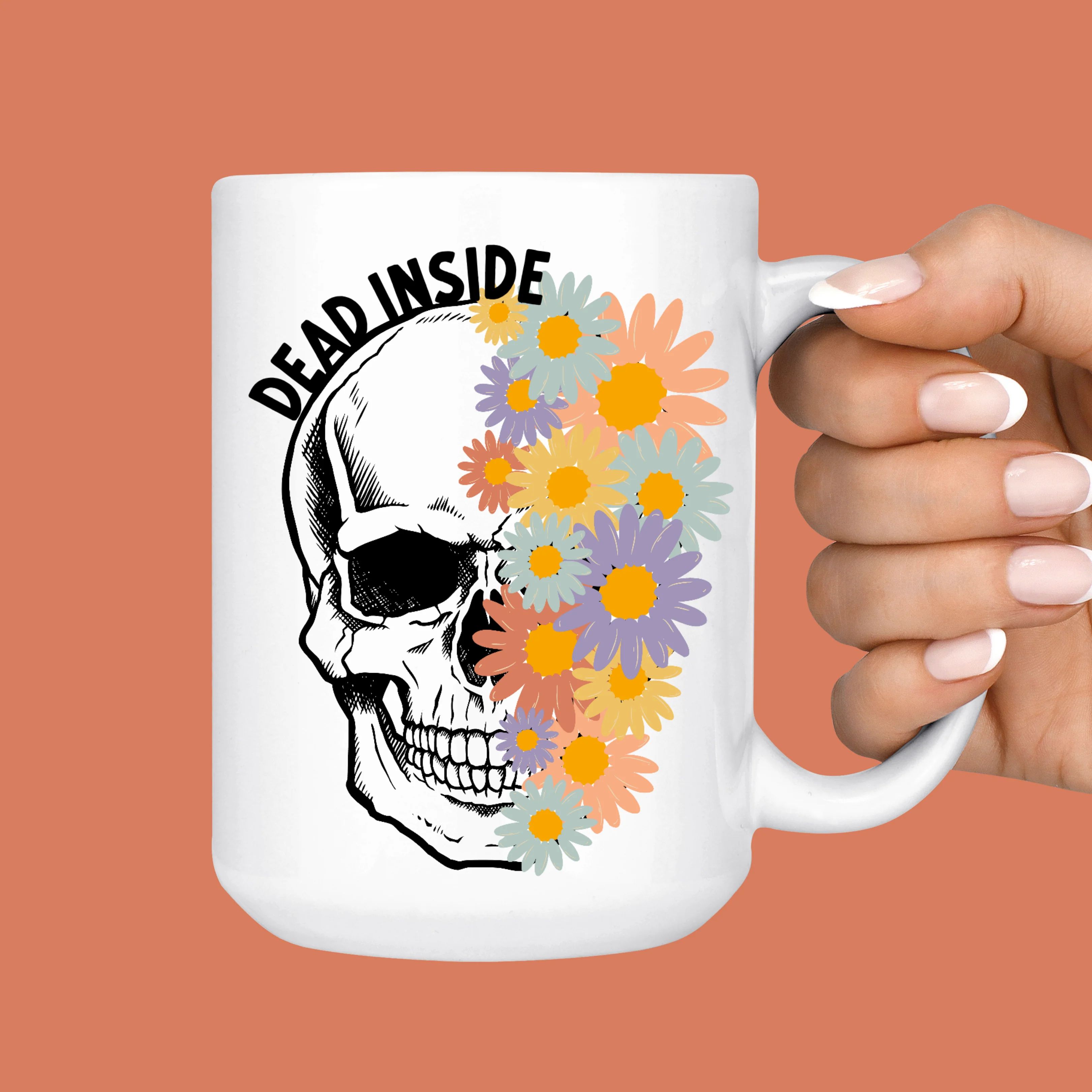 Dead Inside Floral Skull Mug | Sweet Mint Handmade Goods