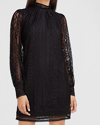 Lace Mock Neck Shift Dress | Express