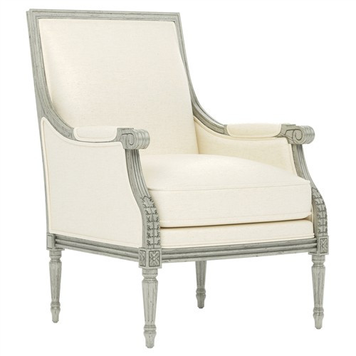 Juliette Heathered Ivory Crypton Provence Sage Bergere Chair | Kathy Kuo Home