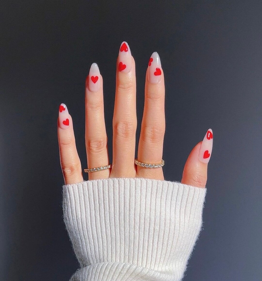 Vday Nails  Valentines Day Nails  Pink Nails  Romantic Nail - Etsy | Etsy (US)