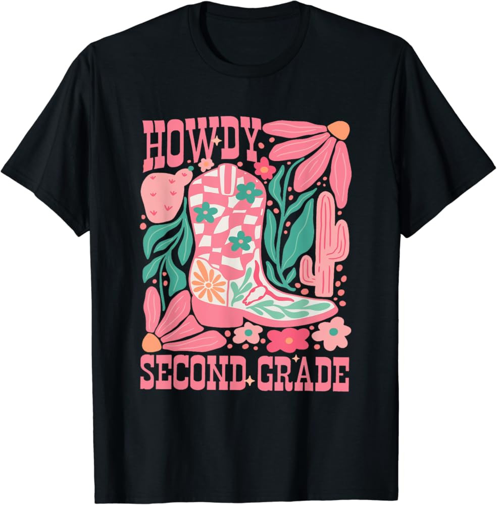 Howdy Second Grade Western 2nd Grade Teacher Cowboy Cowgirl T-Shirt | Amazon (US)