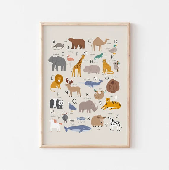 Animal Alphabet Print, Kids Room Art, Kids Educational Art, Alphabet Wall Art, Kids Decor, Playro... | Etsy (US)
