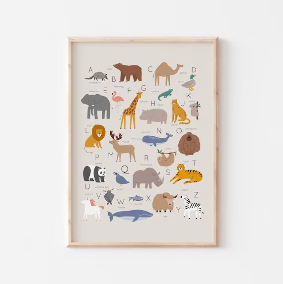 Animal Alphabet Print, Kids Room Art, Kids Educational Art, Alphabet Wall Art, Kids Decor, Playro... | Etsy (US)
