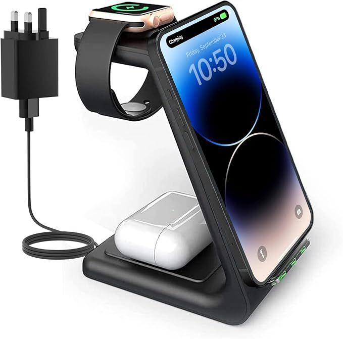 Wireless Charger Stand, GEEKERA 3 in 1 Fast Wireless Charging Station Dock for iPhone 13/13 Pro M... | Amazon (UK)