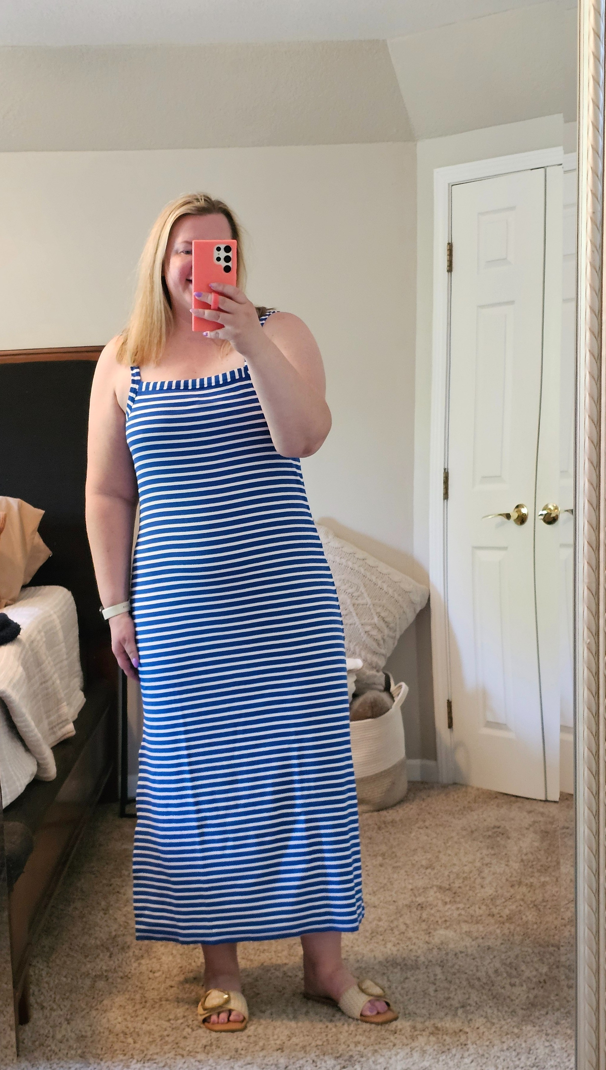 This dress is a great mix of classic and Americana. I am wearing a size 18. It has a built in shelf bra also. Has pockets!#summerdress #redwhiteandblue #stripeddress #brightblue

#LTKsalealert #LTKmidsize #LTKover40
