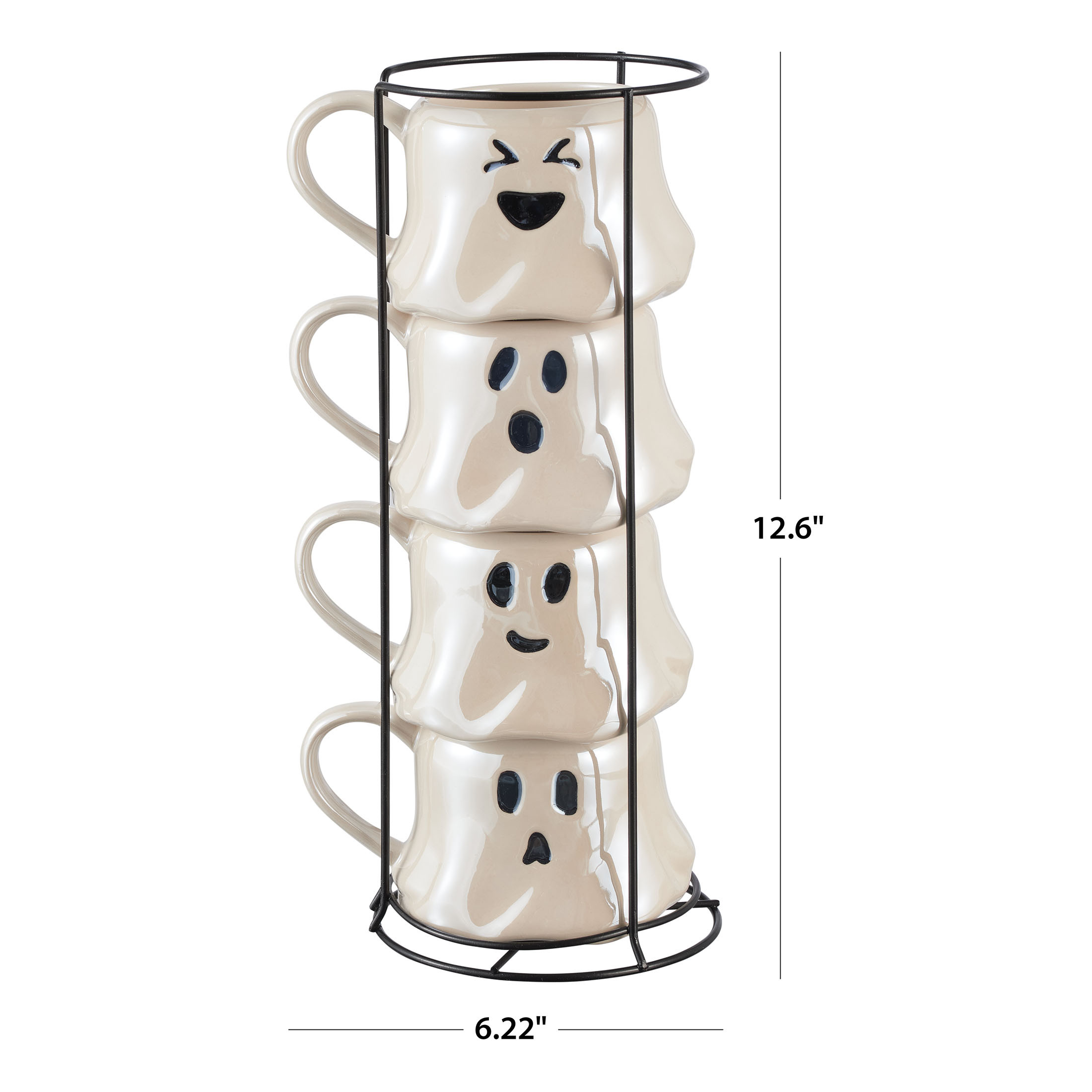 Halloween 13-Ounce White Ghost Stoneware Stackable Mug Set with Iron Rack, by Way To Celebrate | Walmart (US)