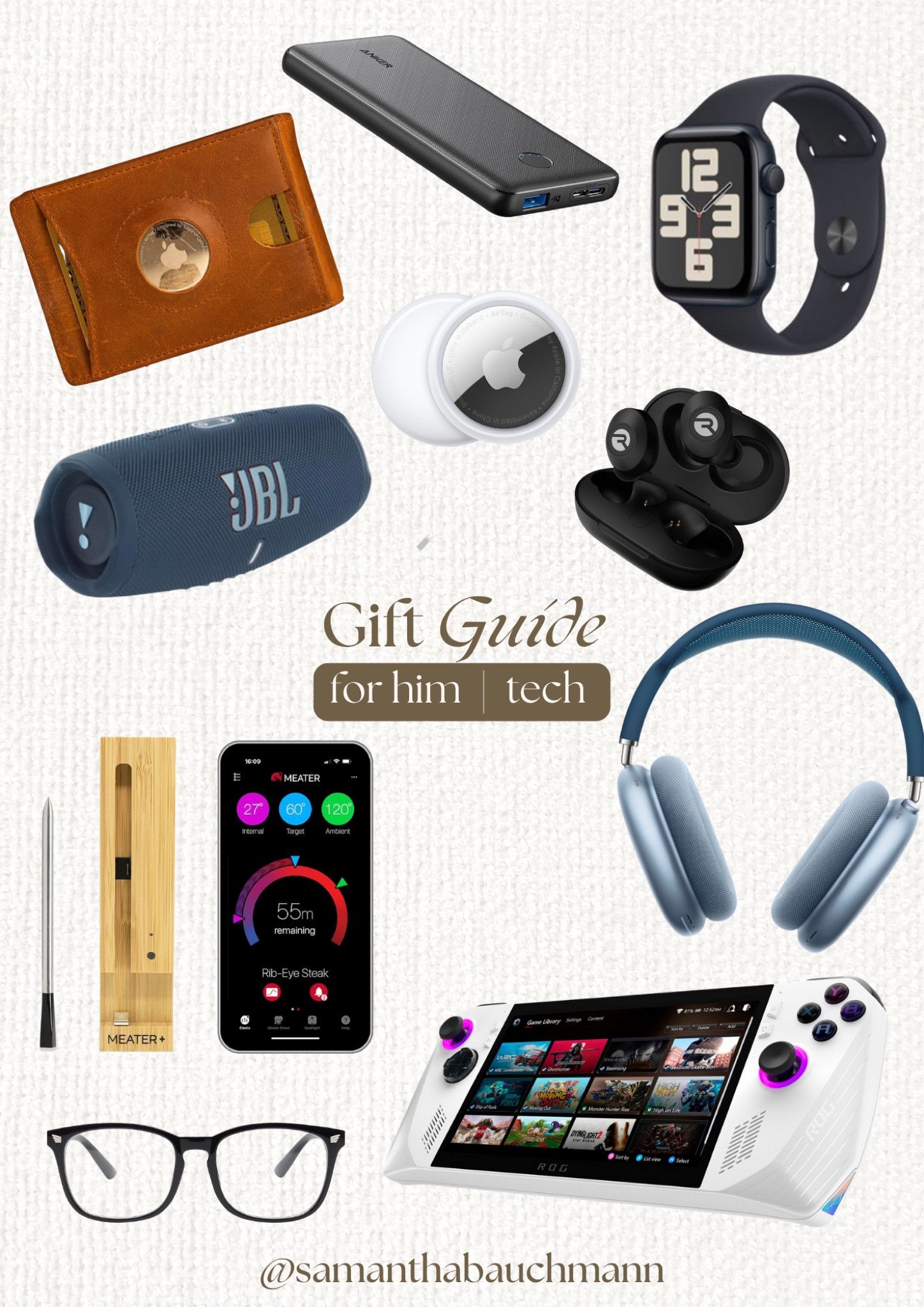 Gift guide for HIM - tech specific! Speaker, headphones, meat thermometer, Apple Watch, airtag, airtag wallet

#LTKGiftGuide #LTKHoliday #LTKmens