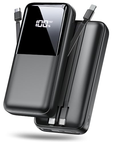Portable Charger Power Bank - 36800mAh Fast Charging Powerbank Battery Pack with Built in USB-C(22.5W) and iOS(20W) Output Cable Compatible with iPhone Android Samsung etc (1 Pack, Black) | Amazon (US)