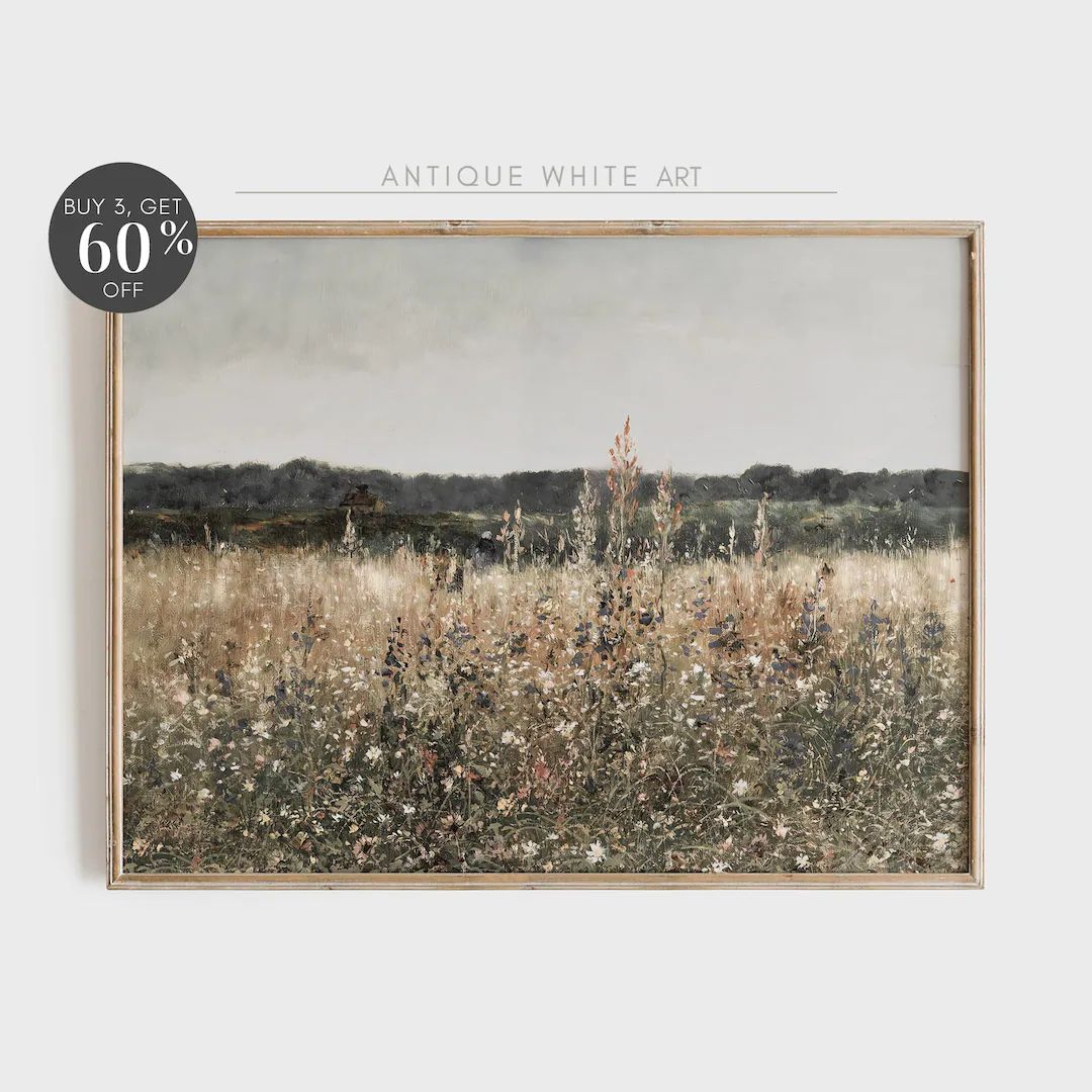 Printable Wildflower Field Landscape Vintage Painting, Antique Landscape Art Print, Country Field... | Etsy (US)