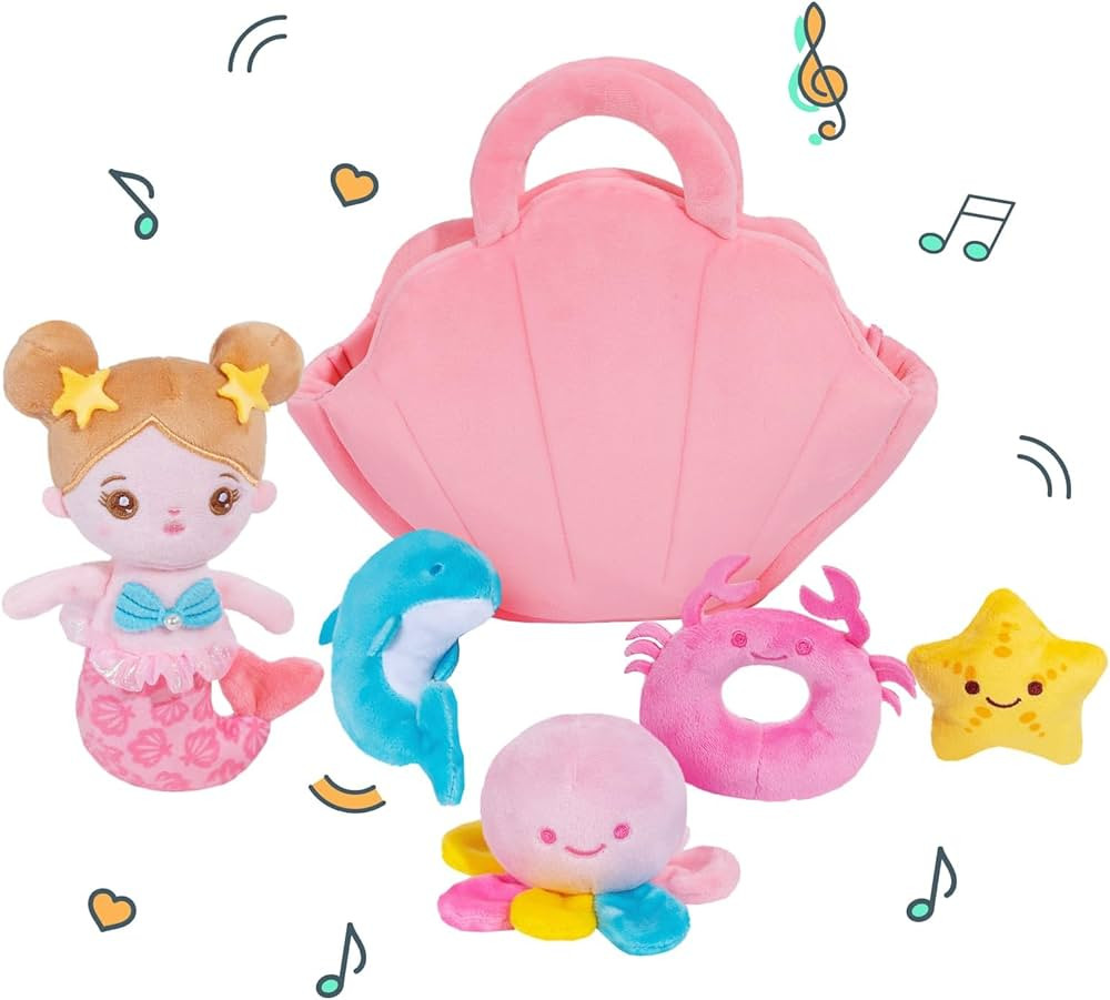 OUOZZZ Baby Girl Gifts Mermaid Toys - 6 Pieces Plush Soft Dolls Ocean Stuffed Animal Playset with... | Amazon (US)