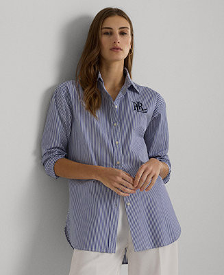 Lauren Ralph Lauren Women's Striped Long-Sleeve Shirt - Macy's | Macy's