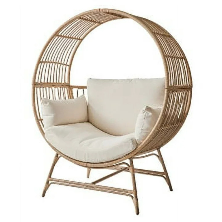 Better Homes & Gardens Bellamy Round Wicker Outdoor Egg Chair, Beige - Walmart.com | Walmart (US)