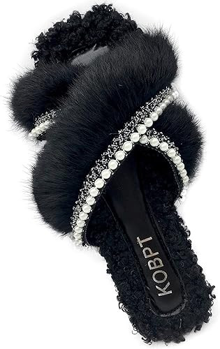 KOBPT Women's Slippers Fluffy Plush Cozy Open Toe Cross Band Indoor Outdoor Shoe | Amazon (US)