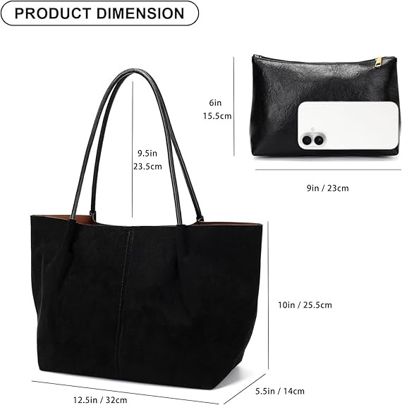 Suede Tote Bag for Women with Leather Purse Large Capacity Work Travel Handbags Ladies Shoulder B... | Amazon (US)