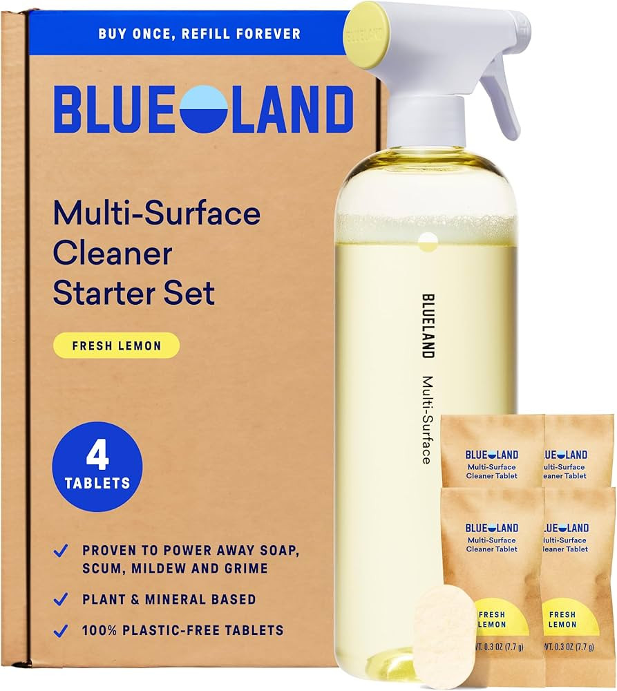 BLUELAND Multi-surface Cleaner, Starter Set, Fresh Lemon Scent, Spray Bottle with 4 Refill Tablet... | Amazon (US)