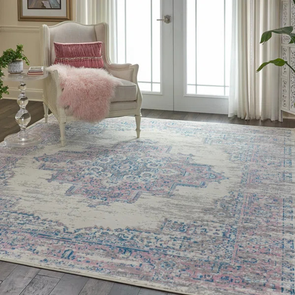 Burnie Power Loom Performance Ivory/Pink Rug | Wayfair North America