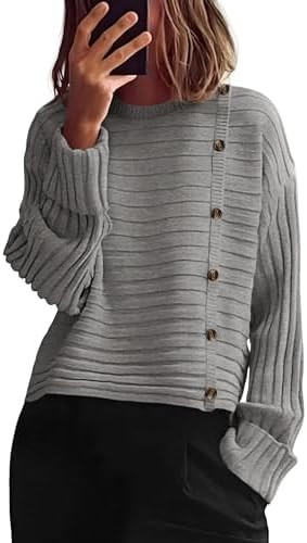 PRETTYGARDEN Womens Sweaters Fall 2026 Casual Long Sleeve Crewneck Button Loose Winter Knit Pullo... | Amazon (US)