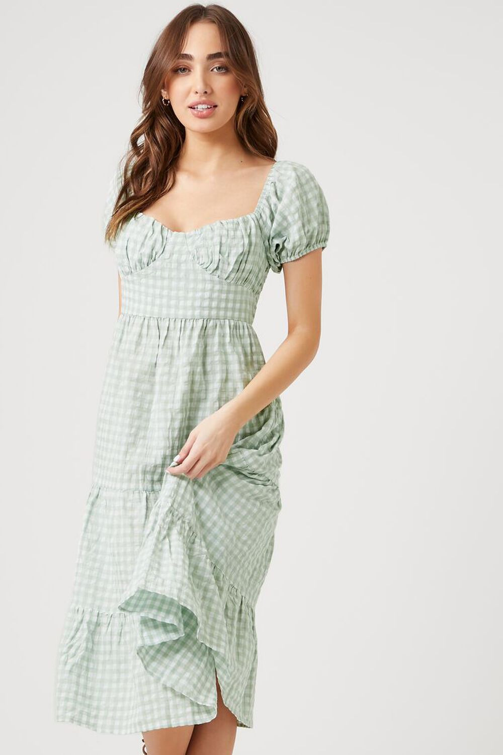 Gingham Babydoll Midi Dress | Forever 21 (US)