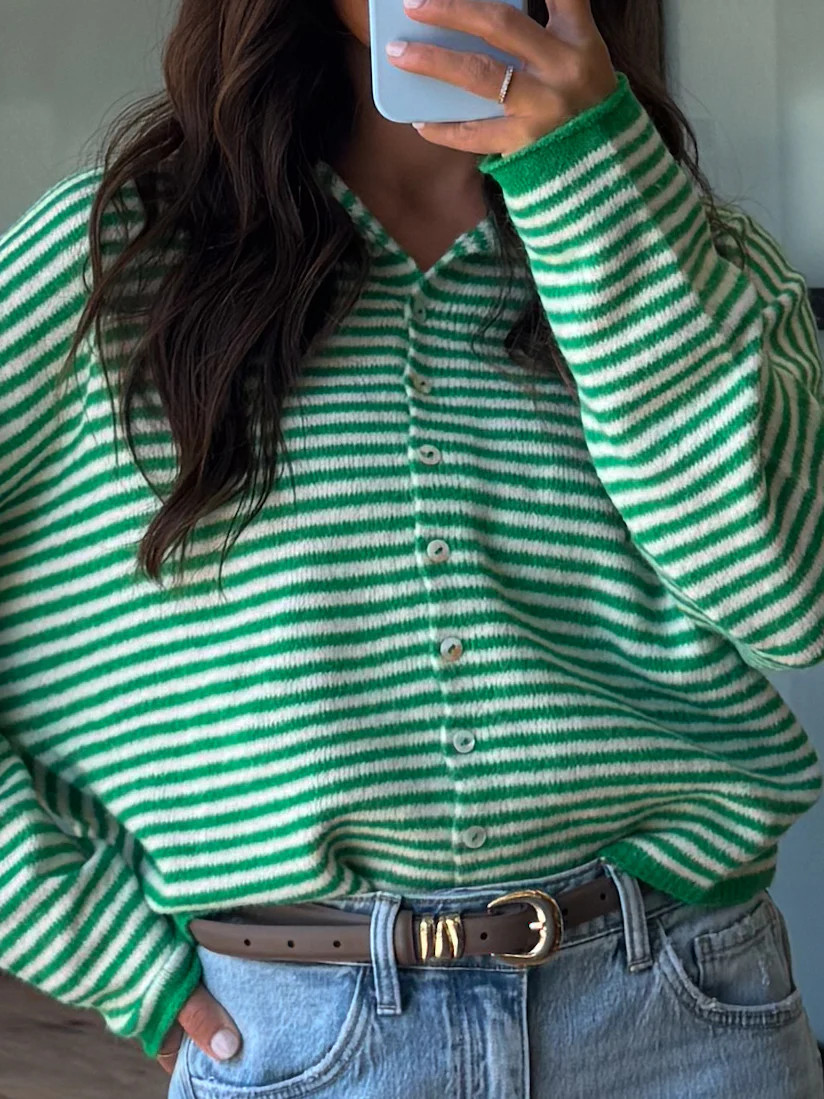 Isla Cardigan | Mini Striped Kelly Green | Shop Talulah